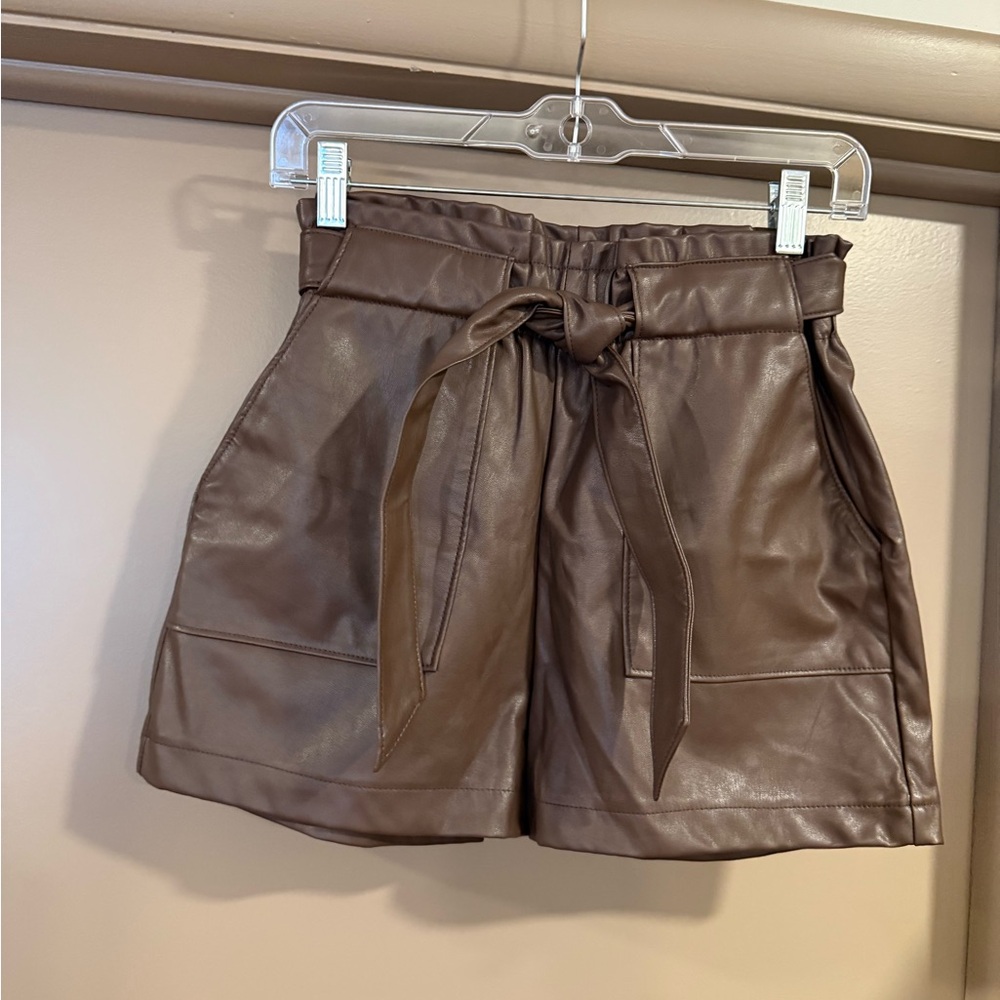 Brown Leather Women Shorts